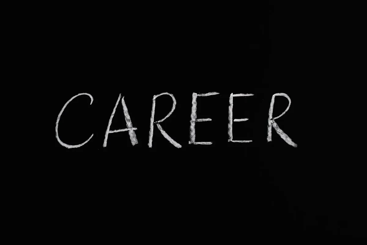 Chalk writing of 'Career' on a blackboard, symbolizing professions and jobs.